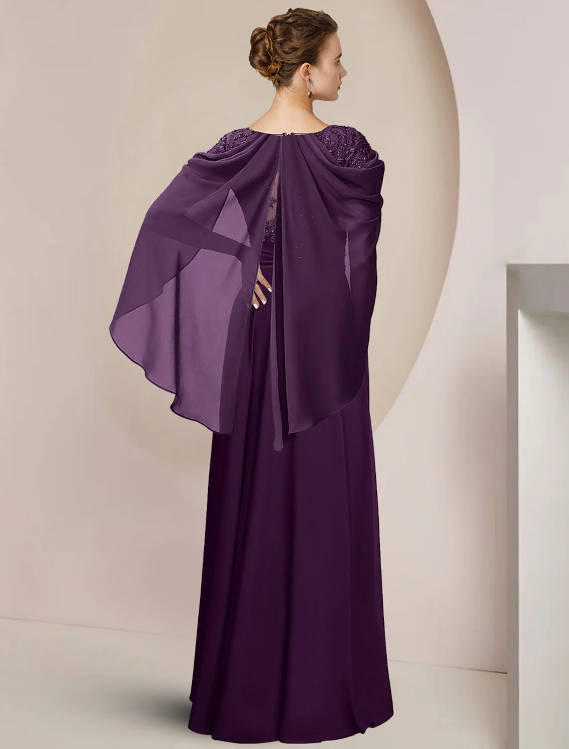 Abito da cerimonia per la madre della sposa, a trapezio, elegante, con scollo a barchetta, lunghezza al pavimento, in chiffon, pizzo, senza maniche, con applicazioni di perline e paillettes